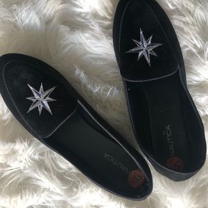 Black Velvet with Silver star flats.
